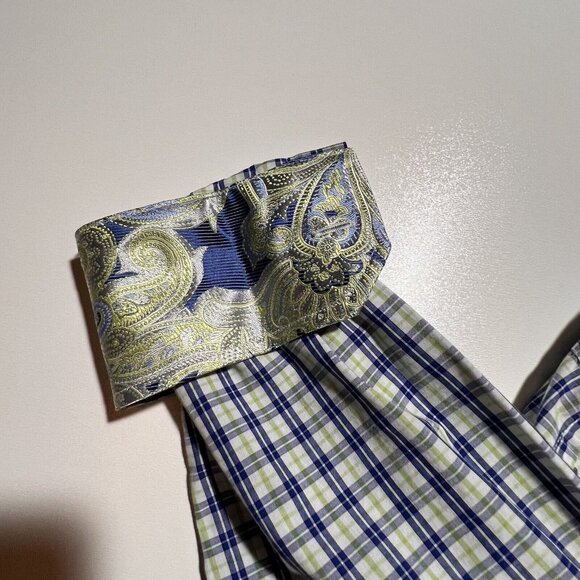 Christian Aujard Paris Mens Blue Yellow Long Sleeve Button Up Size L Flip Cuff - Picture 2 of 7